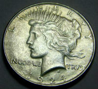 1924 peace silver dollar coin